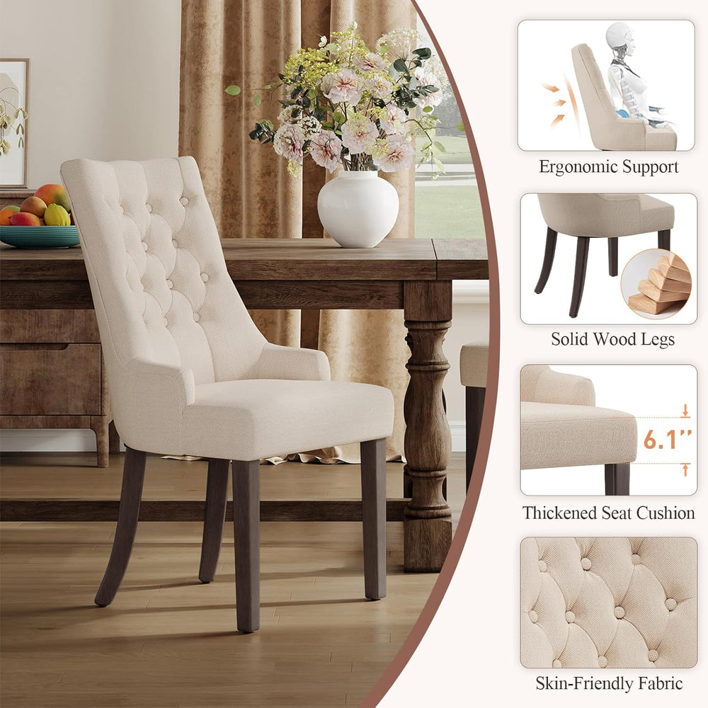 COLAMY Wingback Upholstered Dining Chairs Set of 4, Fabric Side Dining Room C...
