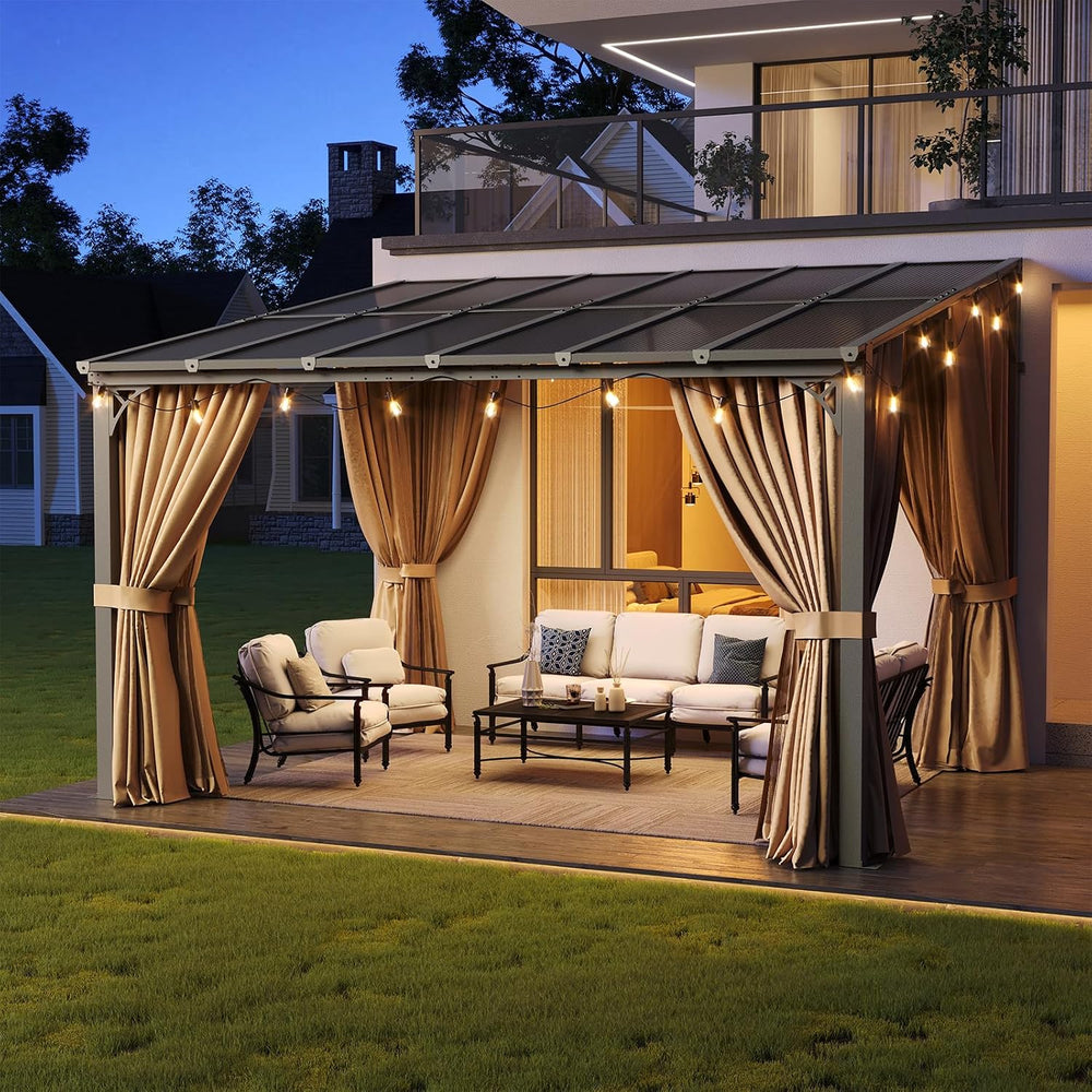 Aoxun 12'x10' Lean to Gazebo, Pergola with Mosquito Net and Curtains,...