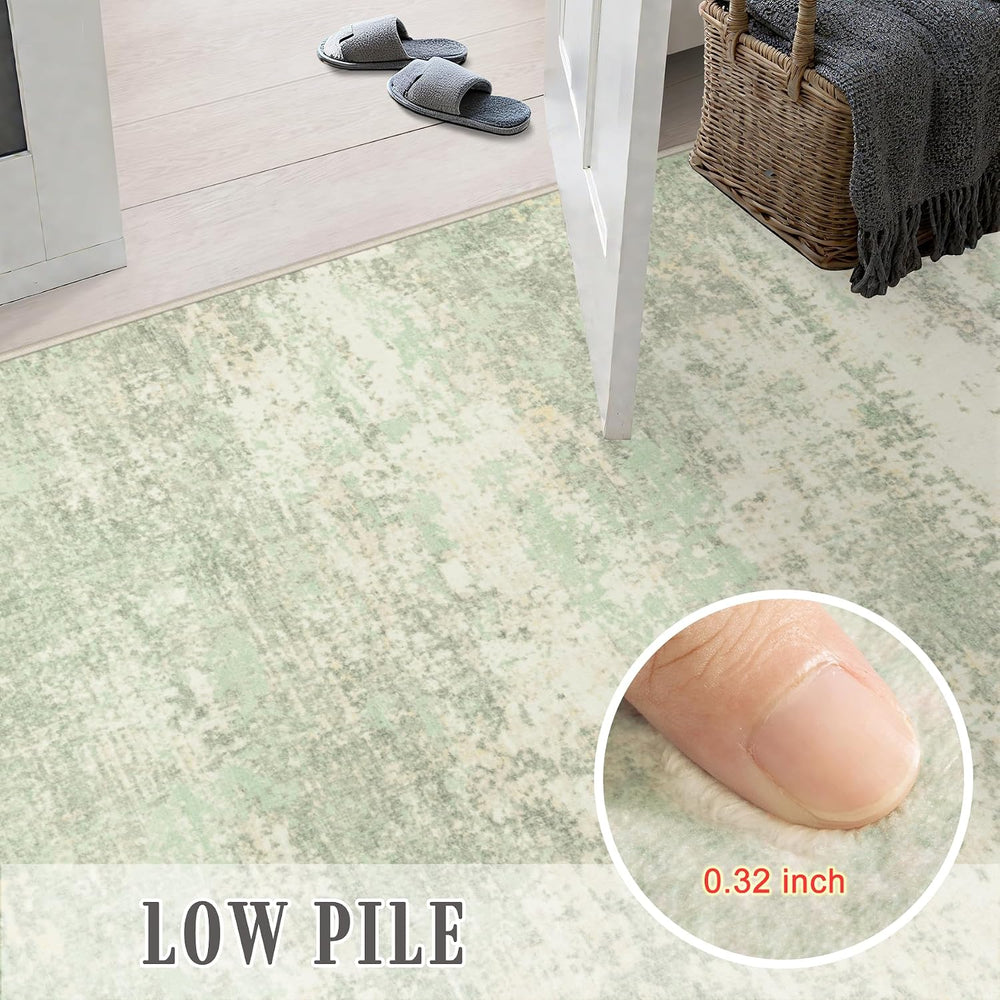 10x12 Area Rug Living Room: Modern Washable Soft Carpet Green Cream