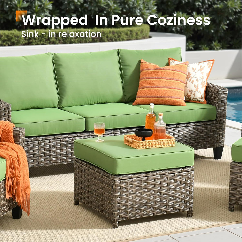 CAODOC 5 Pcs Patio Conversation Set for 7 Seats, Rattan Wicker Outdoor Patio ...
