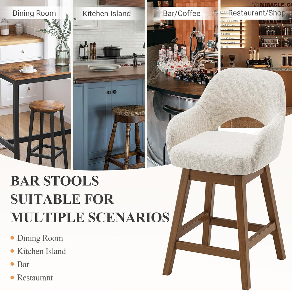 Swivel Bar Stools Set of 2, Modern Fabric Upholstered Counter Height Stools w...