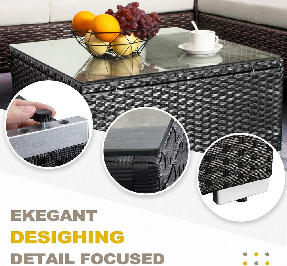 DIMAR GARDEN Outdoor Coffee Table Wicker Patio Side Table with Glass Top,25.2...