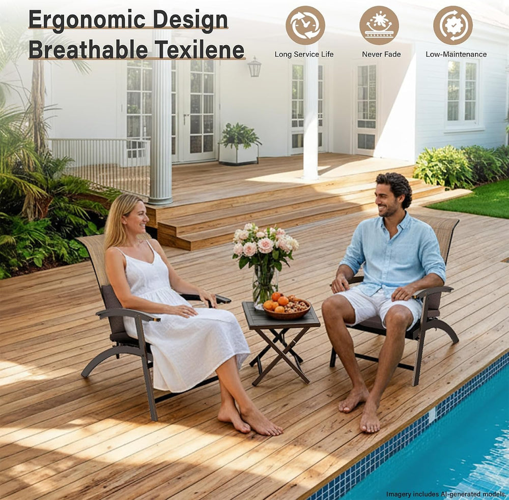 3 Piece Patio Furniture Set, Foldable Textilene Bistro chairs, Metal Table