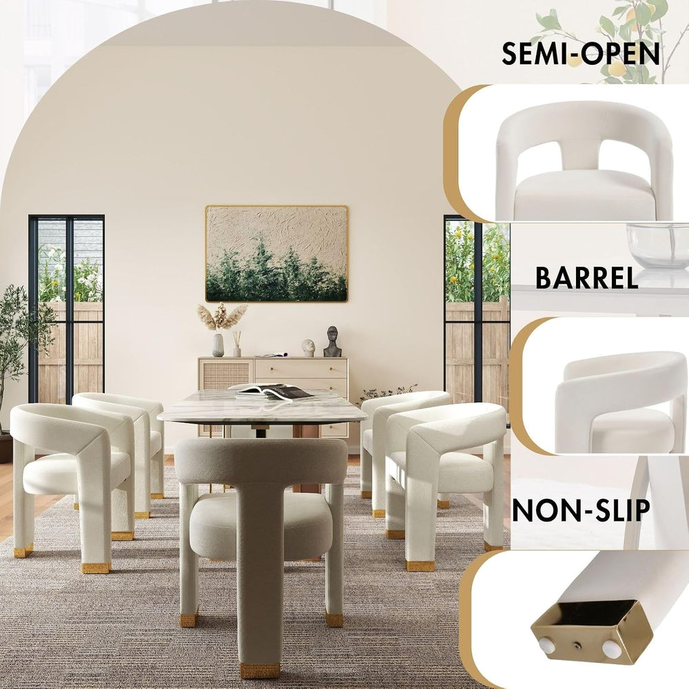 Hyfirm Barrel Dining Chairs Set of 4, Velvet Upholstered Armchairs with Open-...