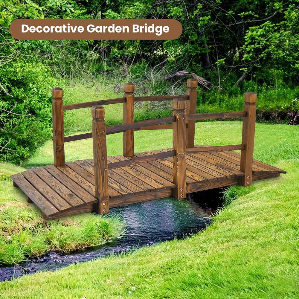 HAPPYGRILL 5FT Wooden Garden Bridge with Double Safety Railings
