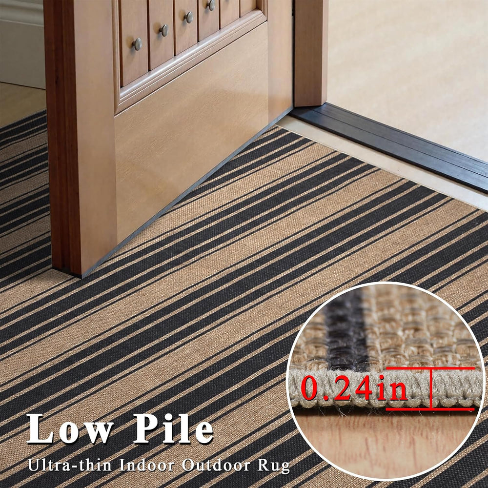 Zeeinx Striped Easy Jute Rug 5x7 Outdoor Patio Rug Neutral Porch Rug