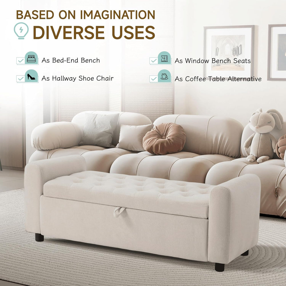 Ottoman with Storage, Tufted Storage Bench for Bedroom, 48" Fabrics End ...