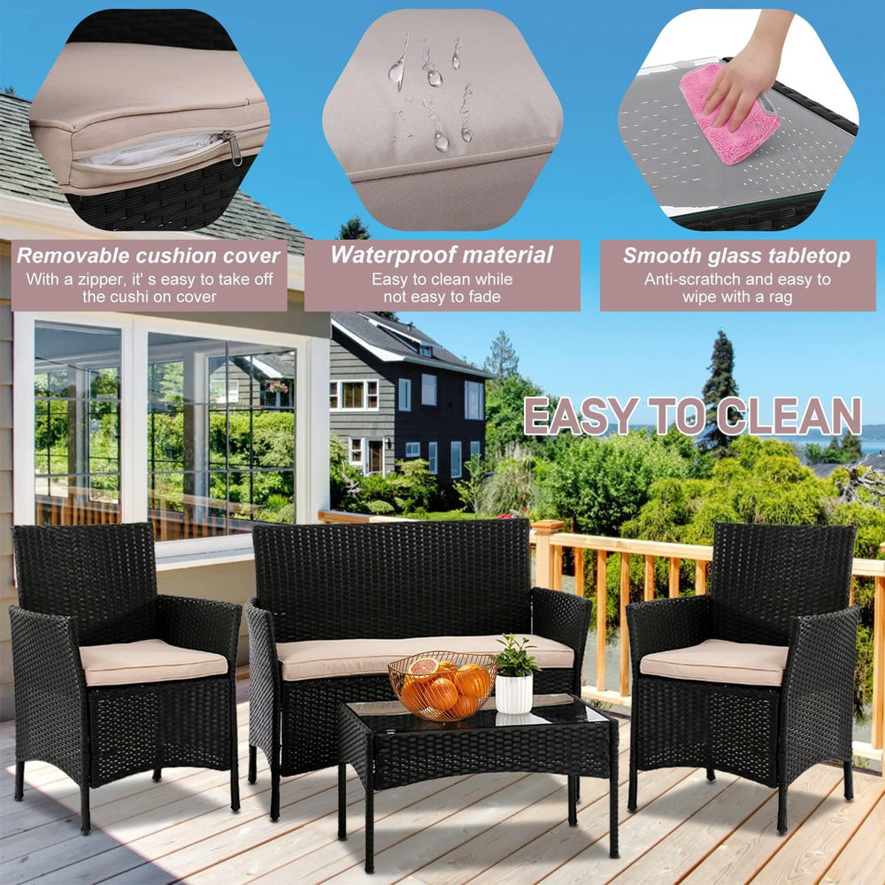 Patio Furniture Set Conversation Chairs, 4 Pieces Wicker Patio Set Outdoor Pa...