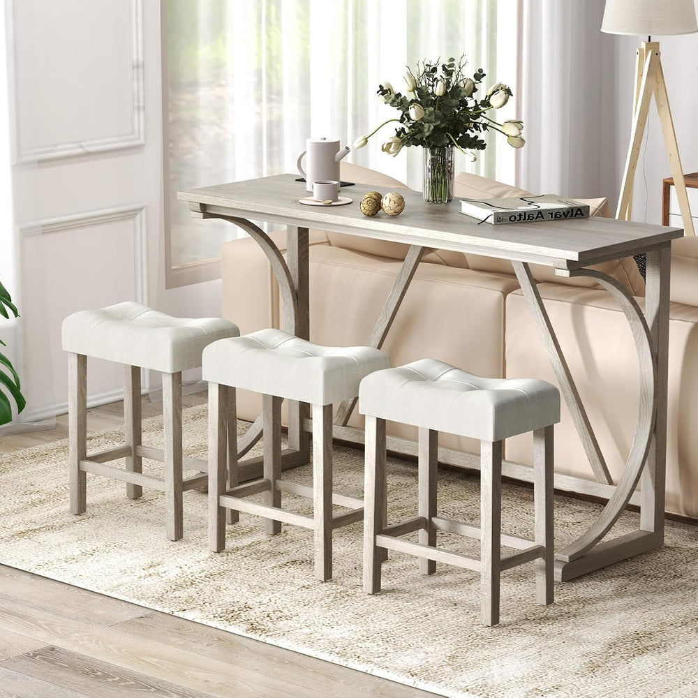 GIANTEX Small Dining Table Set - 4-Piece Bar Table and Chairs Set with Power ...
