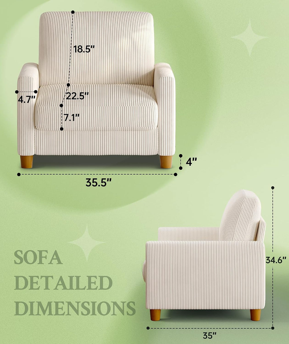 Welzona Corduroy Accent Chair, 35.5” Oversized Chair, Living Room Chairs
