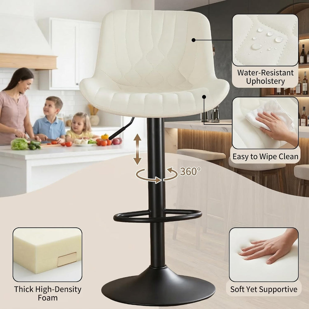 Adjustable Swivel Bar Stools Set of 4, Beige PU Leather Counter Height