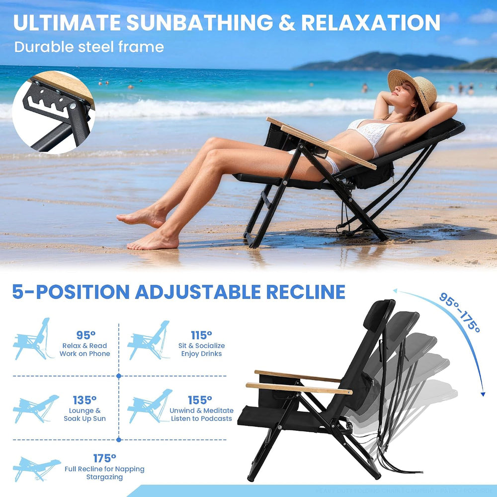 Premium Portable Camping Chair 5-Position Recliner Beach Folding Lightweight ...