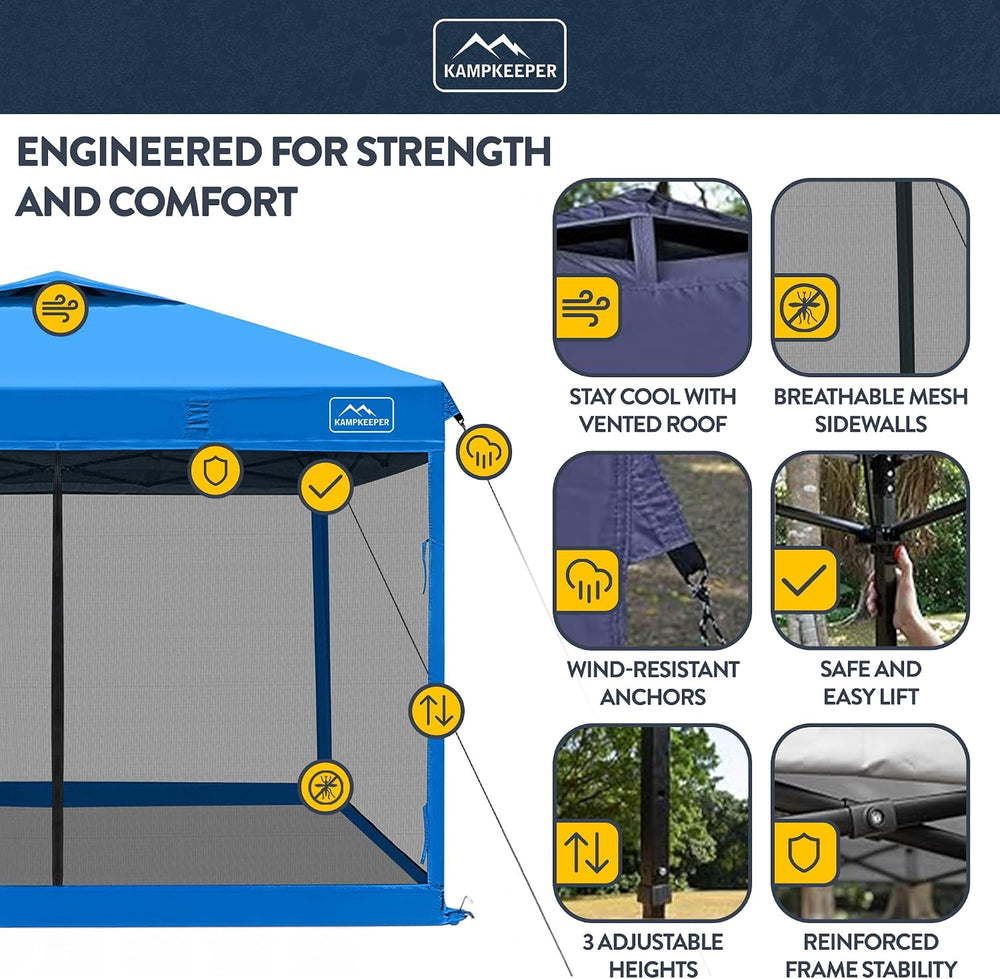 KAMPKEEPER 10x10 Pop-Up Canopy Tent, Waterproof, Portable Shade with Side Wal...