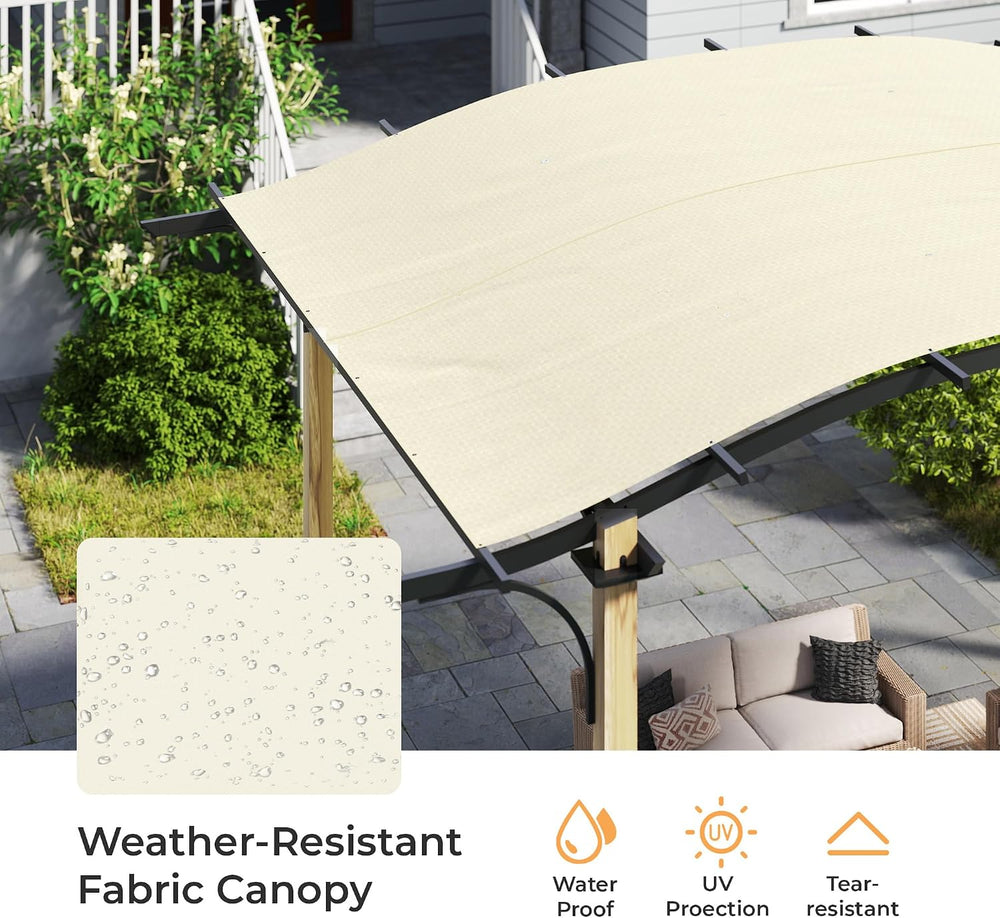 HAPPATIO 10' x 13' Arched Top Outdoor Pergola, Aluminum Frame Canopy ...