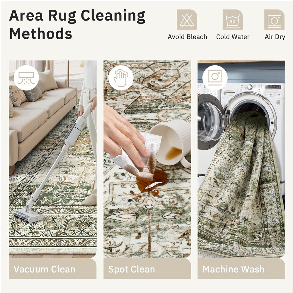 Soalmost 9x12 Area Rugs for Living Room Washable Rug Non-Slip Olive Beige