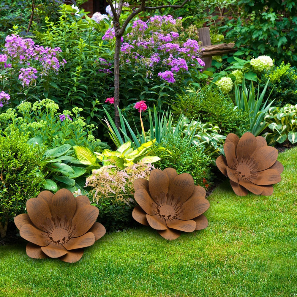 JAXPETY Metal Flower Garden Art, Outdoor Garden Decoration for Yard Lawn Pati...