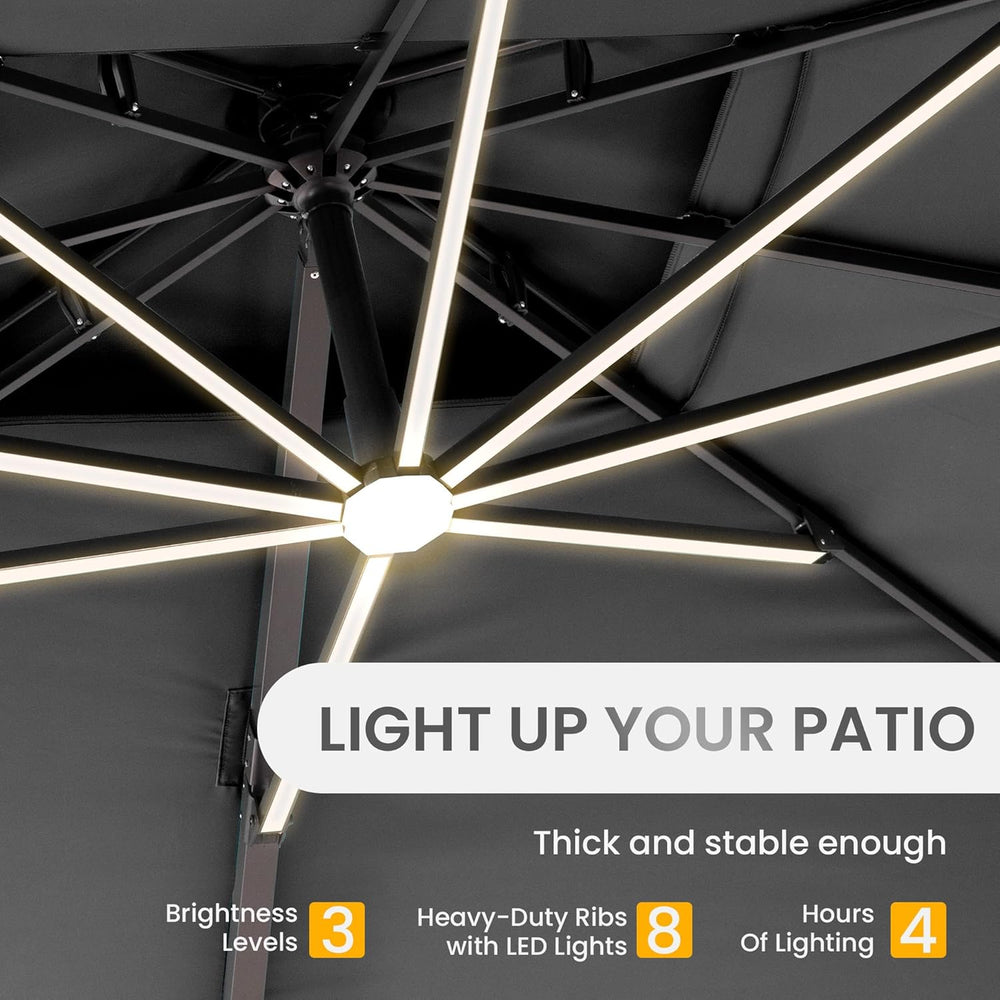 10 X 13 FT Cantilever Patio Umbrella Outdoor with Led Lights