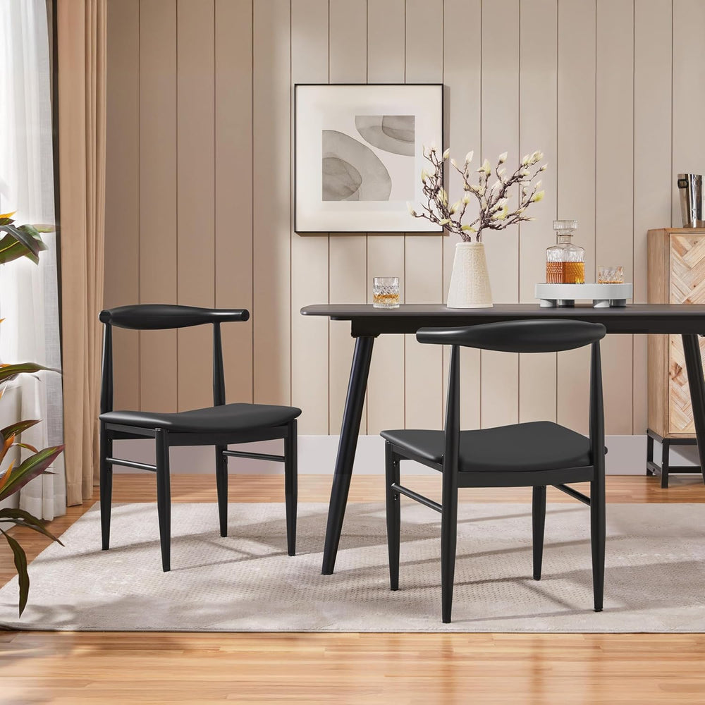 Yaheetech Mid Century Modern Dining Chairs Set of 2 Metal Legs Black Chair