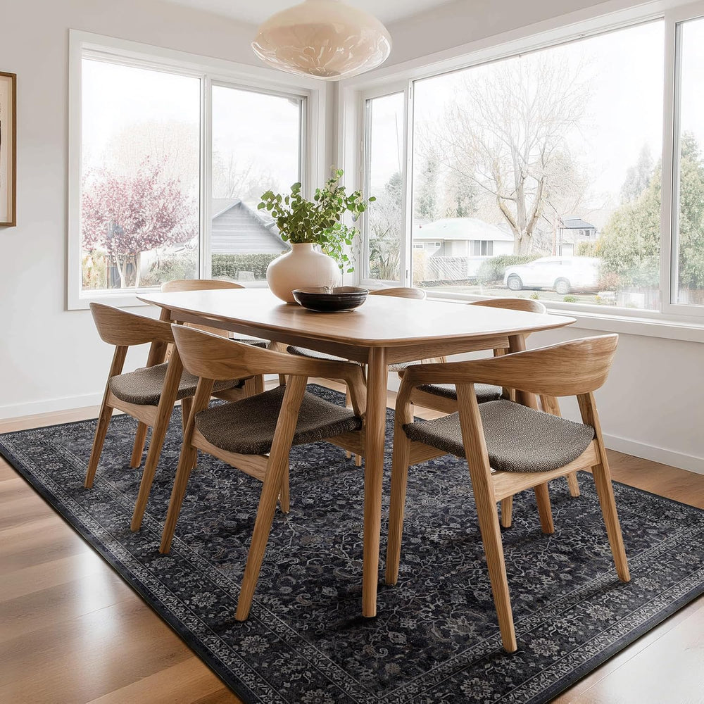 Washable Dark 5x8 Area Rugs, Vintage Farmhouse Earth Tone Carpet for Living R...
