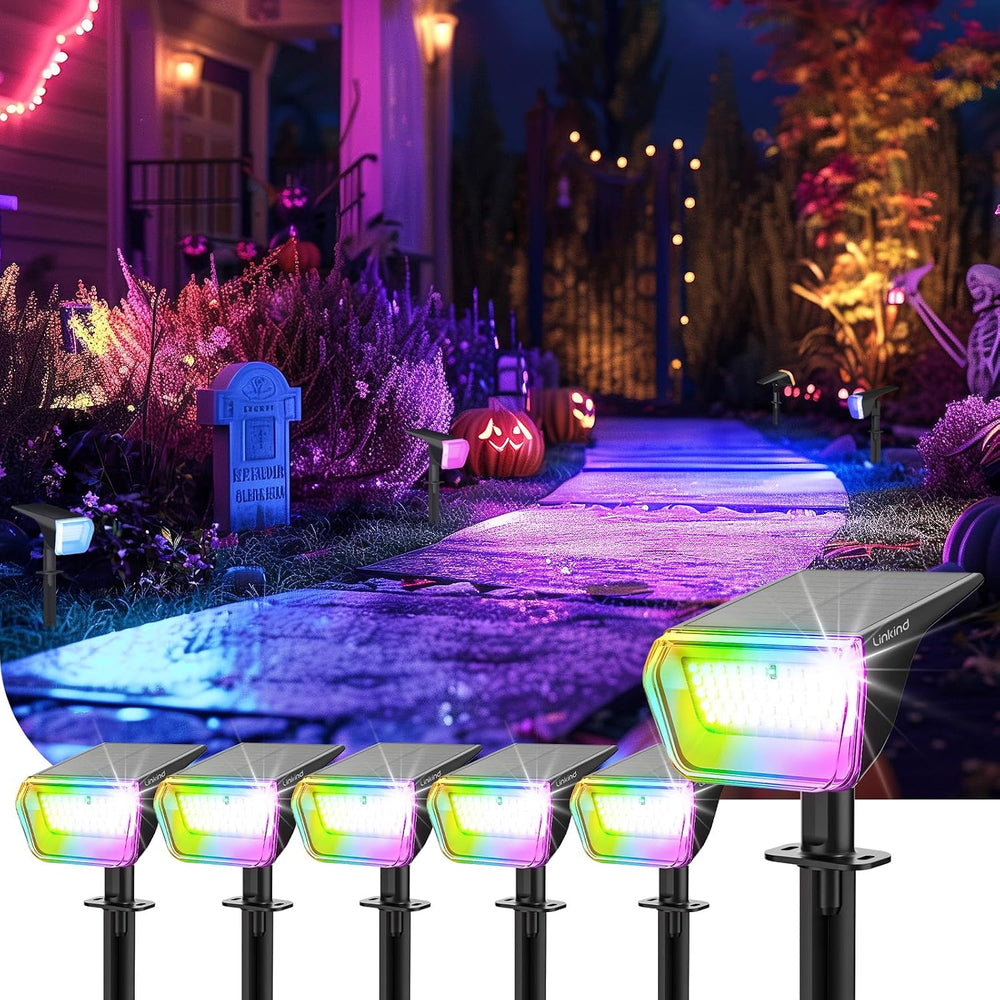Linkind Halloween Solar Spot Lights Outdoor Waterproof Multicolor 6 Pack