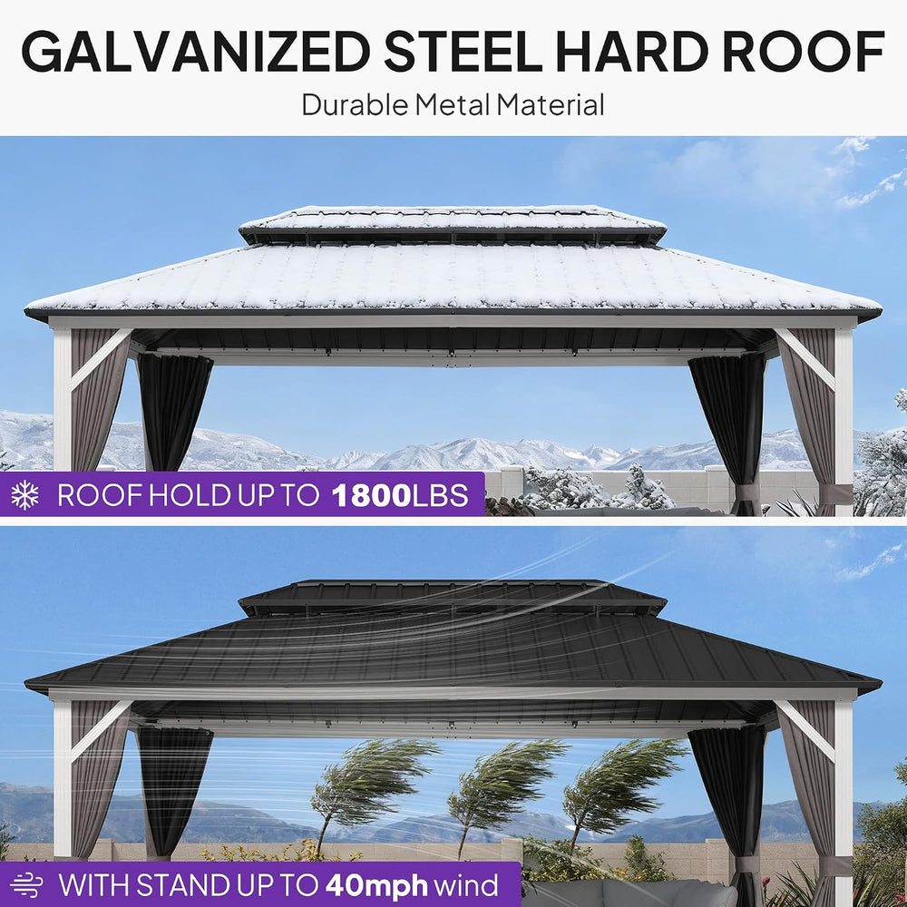 PURPLE LEAF Hardtop Gazebo 10' x 16' White Pavilion Galvanized Steel ...