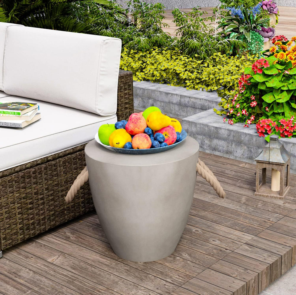HOMPUS Concrete Outdoor Side Table Drum Accent Light Gray Modern End Table