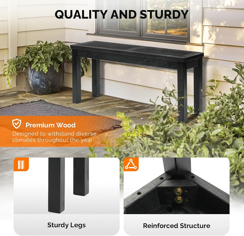 VINGLI Outdoor Wooden Bench, 40” Porch Bench Outdoor Backless Garden Bench, S...