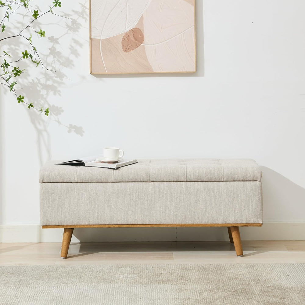 Storage Ottoman Bench, 45" End of Bed Bench, Beige