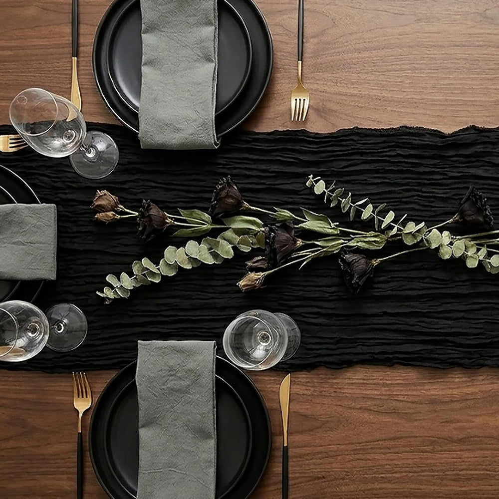 6 Pack Halloween Black Cheesecloth Table Runner Boho Gauze Home Decor