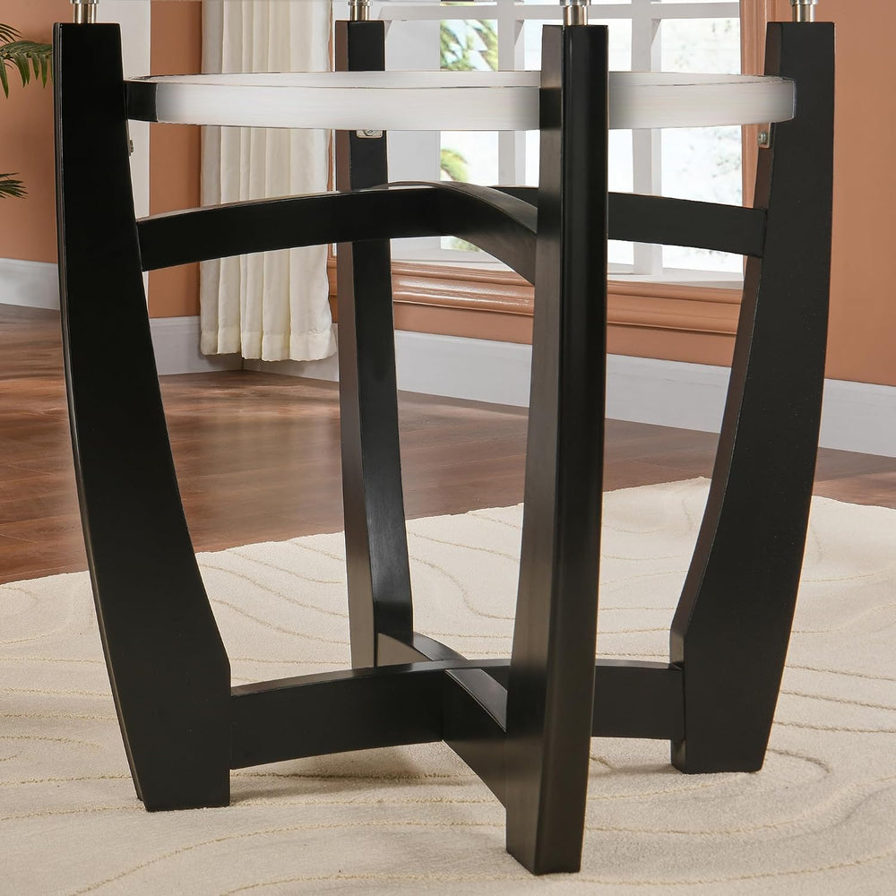 PADMA HOUSE 45" Inch Round Glass Top Dining Table with Solid Wood Base,1...