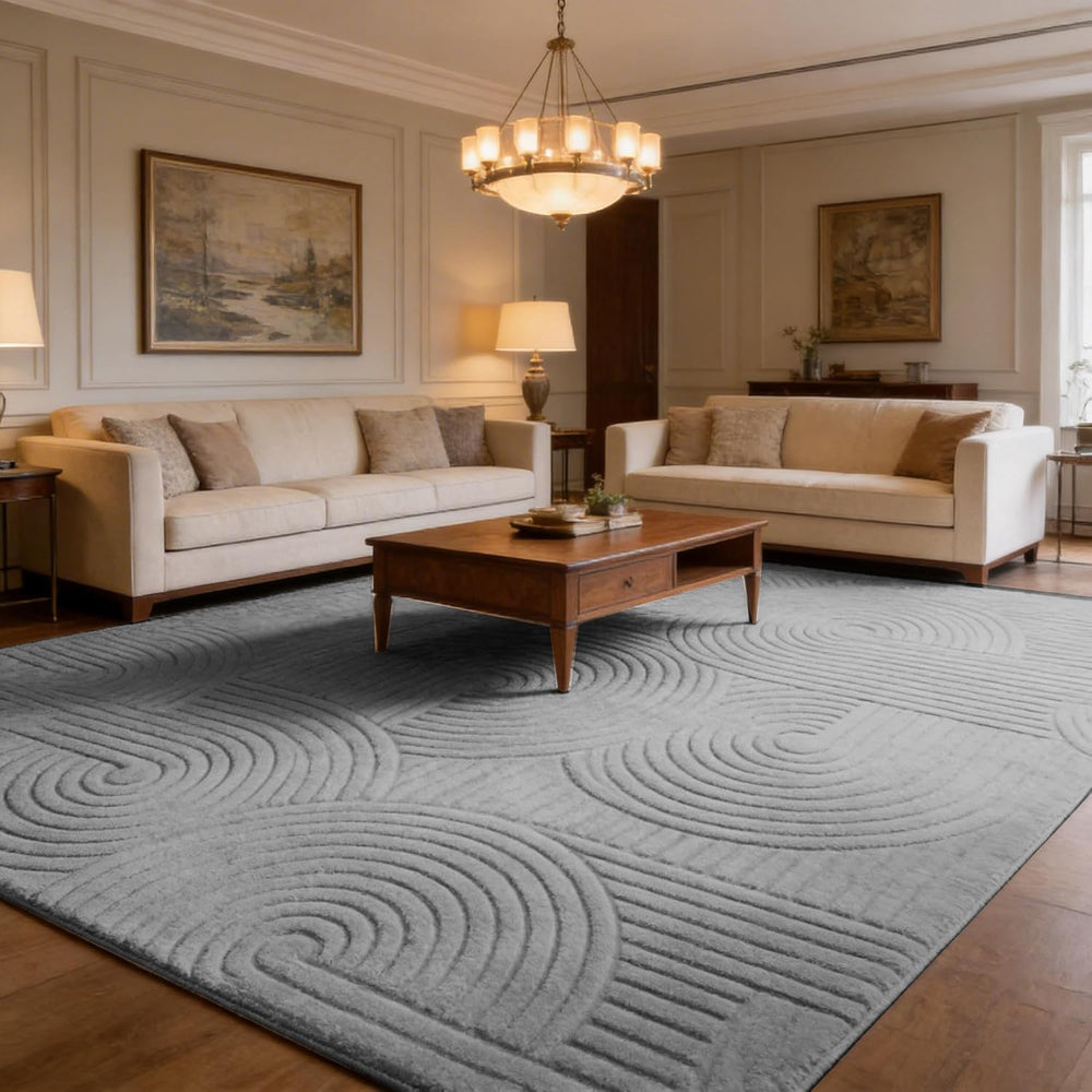 Grey Geometric 5x7 Solid Area Rug, Washable for Living Room Bedroom