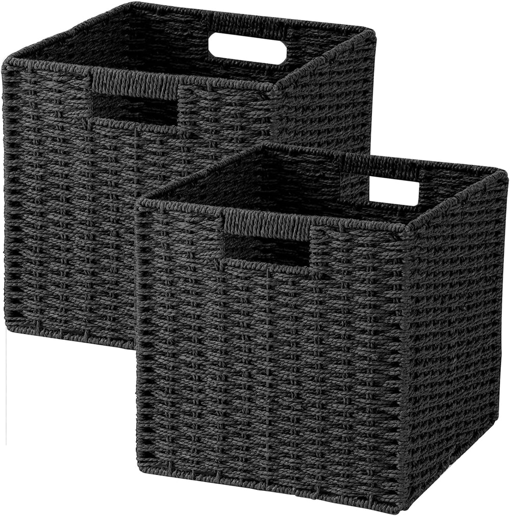 Patvingot 11-Inch Paper Rope Wicker Basket with Built-In Handles,2 Pack