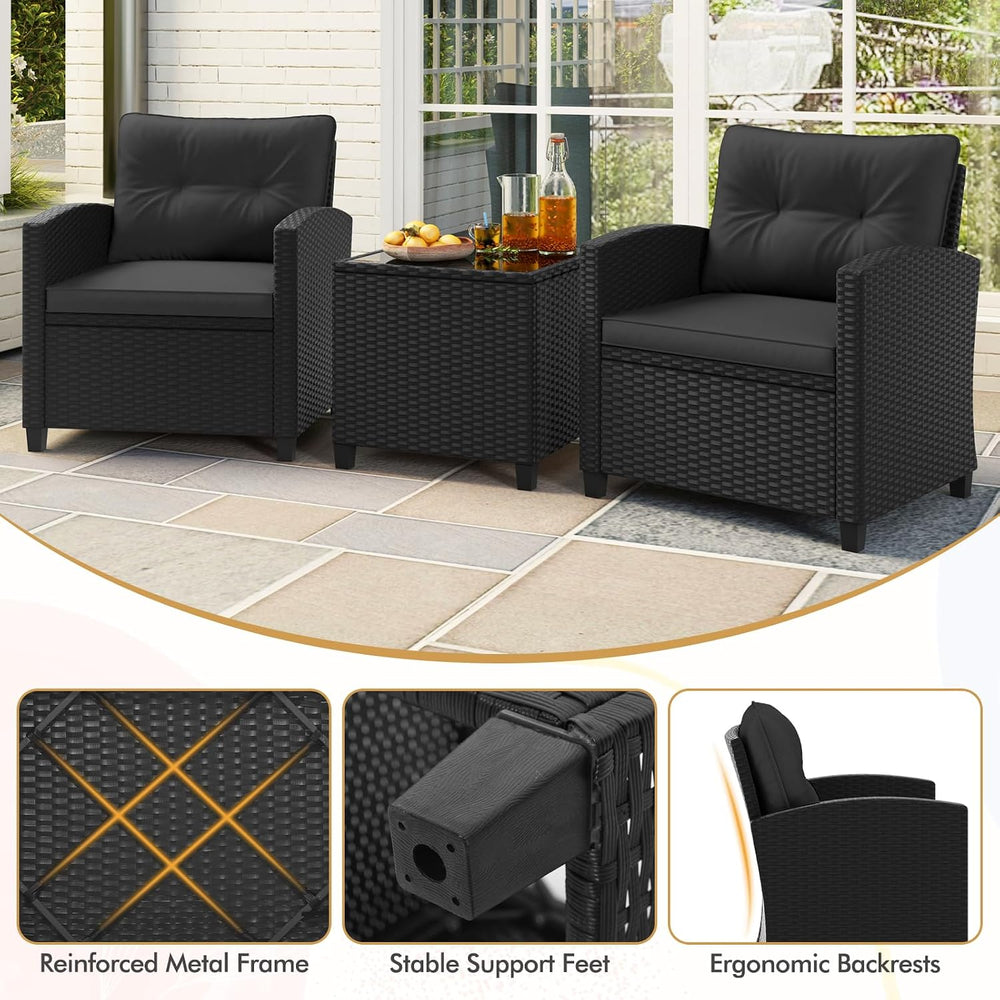 RELAX4LIFE 3-Piece Patio Furniture Set - Wicker Rattan Bistro Sofa Set with G...