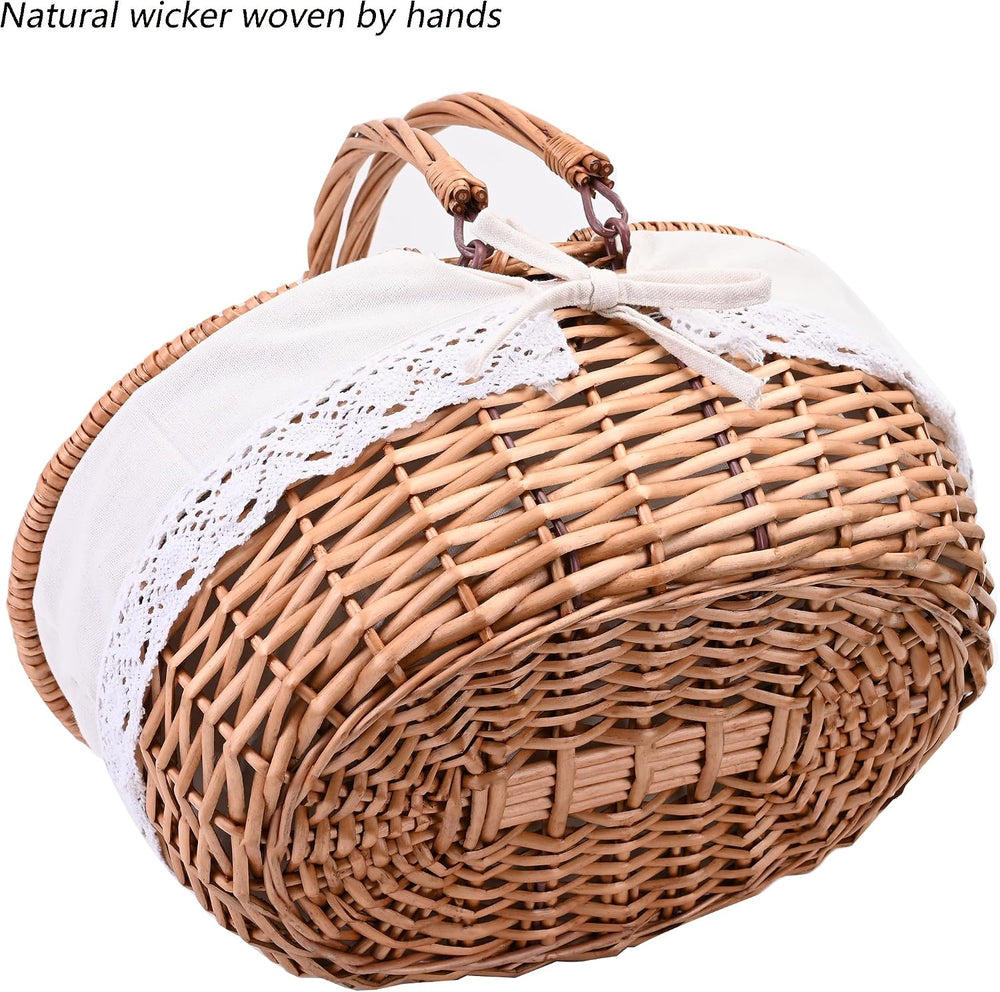 Wicker Picnic Basket with Removable Liner Empty Picnic Baskets with Lid, Picn...