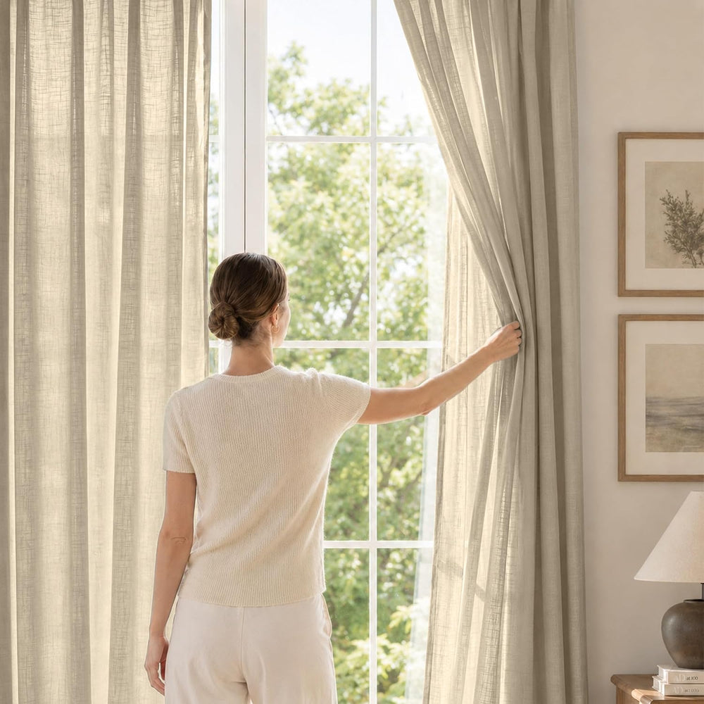 jinchan Taupe Semi Sheer Curtains Light Filtering 84 Inches Long 2 Panels
