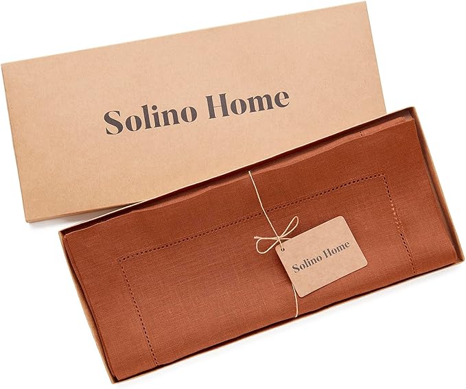 Solino Home Linen Cinnamon Hemstitch Table Runner 60 Inches - 100% Pure Linen...