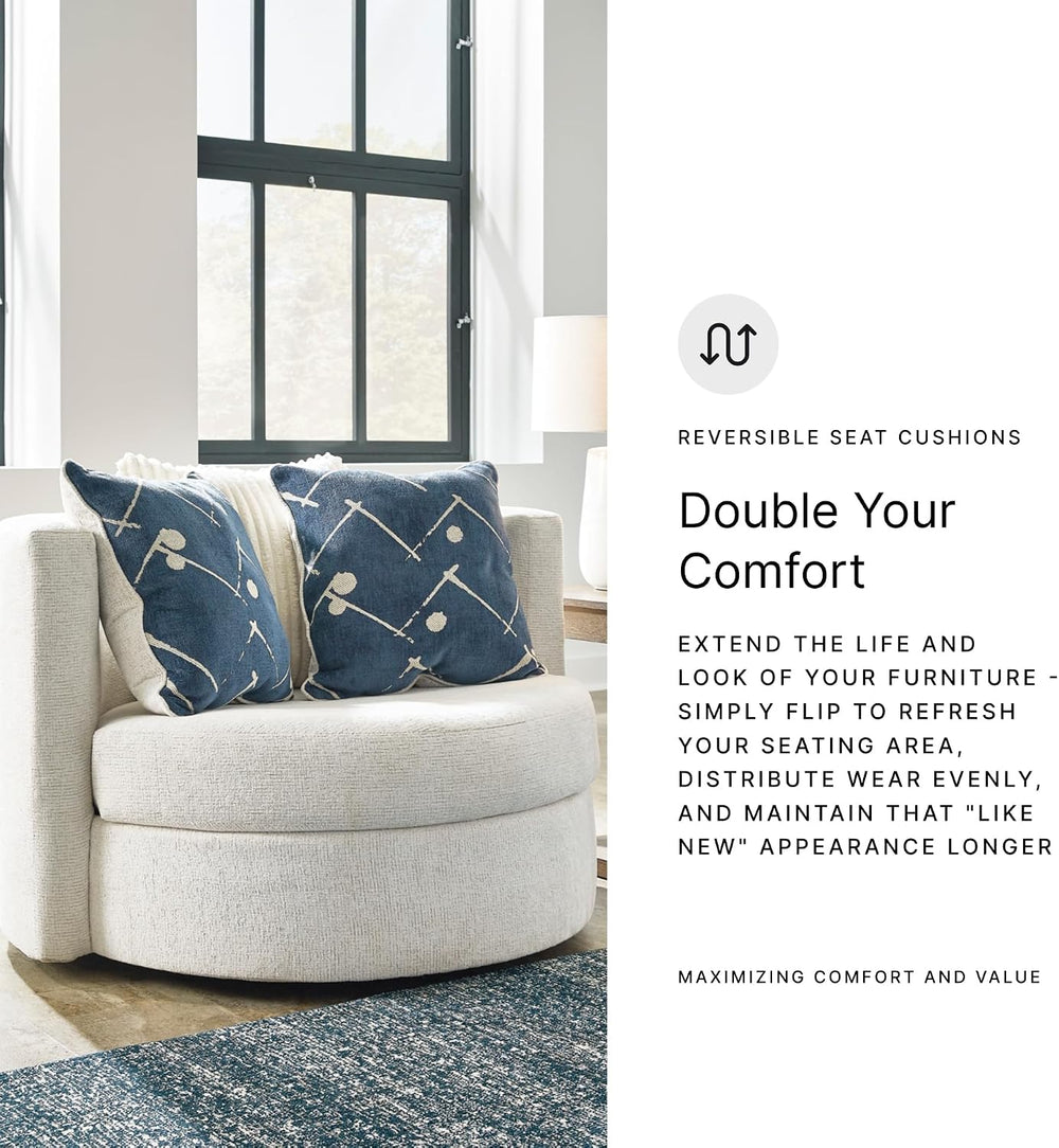 Signature Design by Ashley Oversized Round Swivel Accent Chair, Ivory