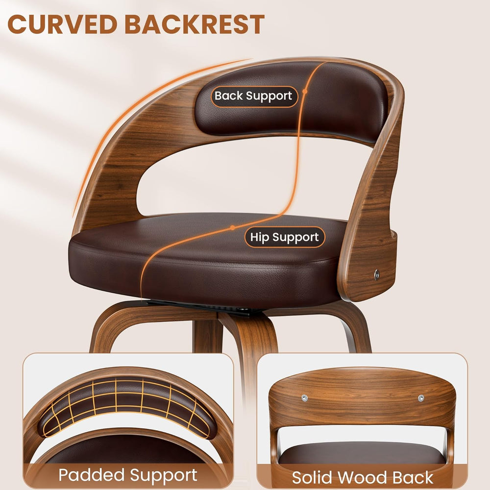 YaFiti Bar Stools Set of 2, 26" Bentwood Counter Height Barstools, Brown