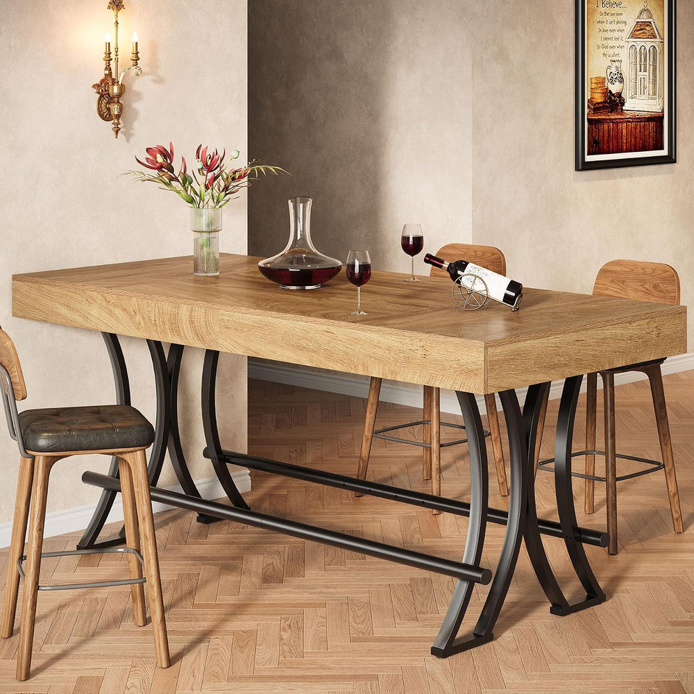 Tribesigns 63" Counter Height Bar Table with Metal Footrest, Rectangular...
