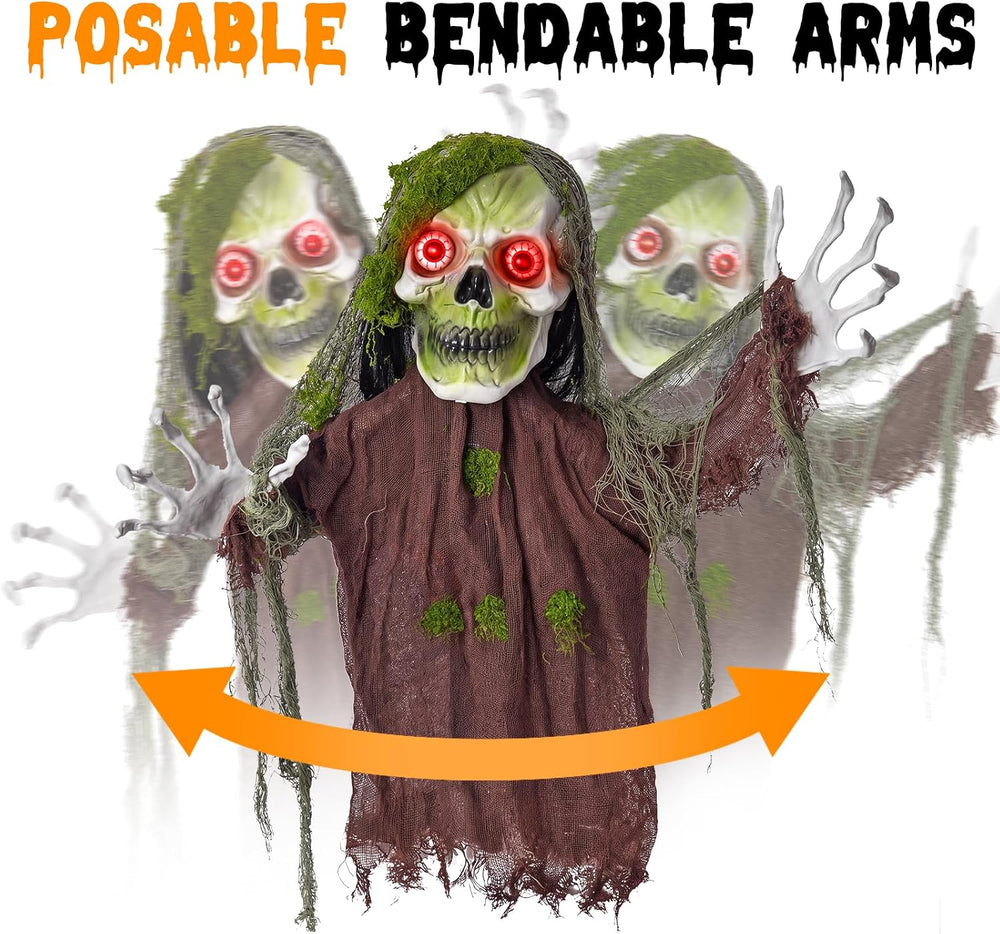 Halloween Decoration Outdoor Animatronic Zombie Groundbreaker, Halloween Skel...