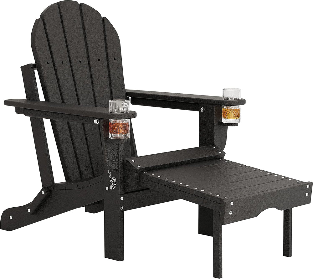 Sundale Outdoor Folding Plastic Adirondack Chair with Footrest 2 Cup Holder o...