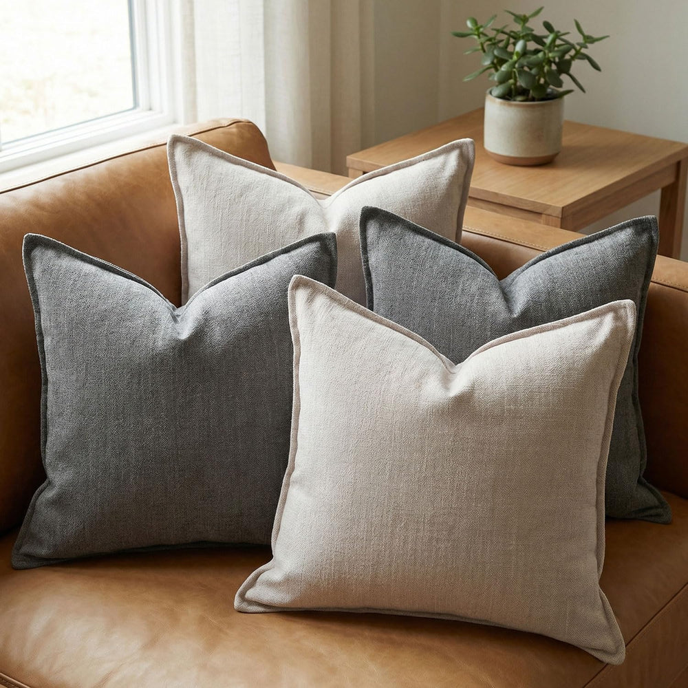 18x18 Inches Throw Pillow Covers Set of 4 Soft Textured Chenille Decorative C...