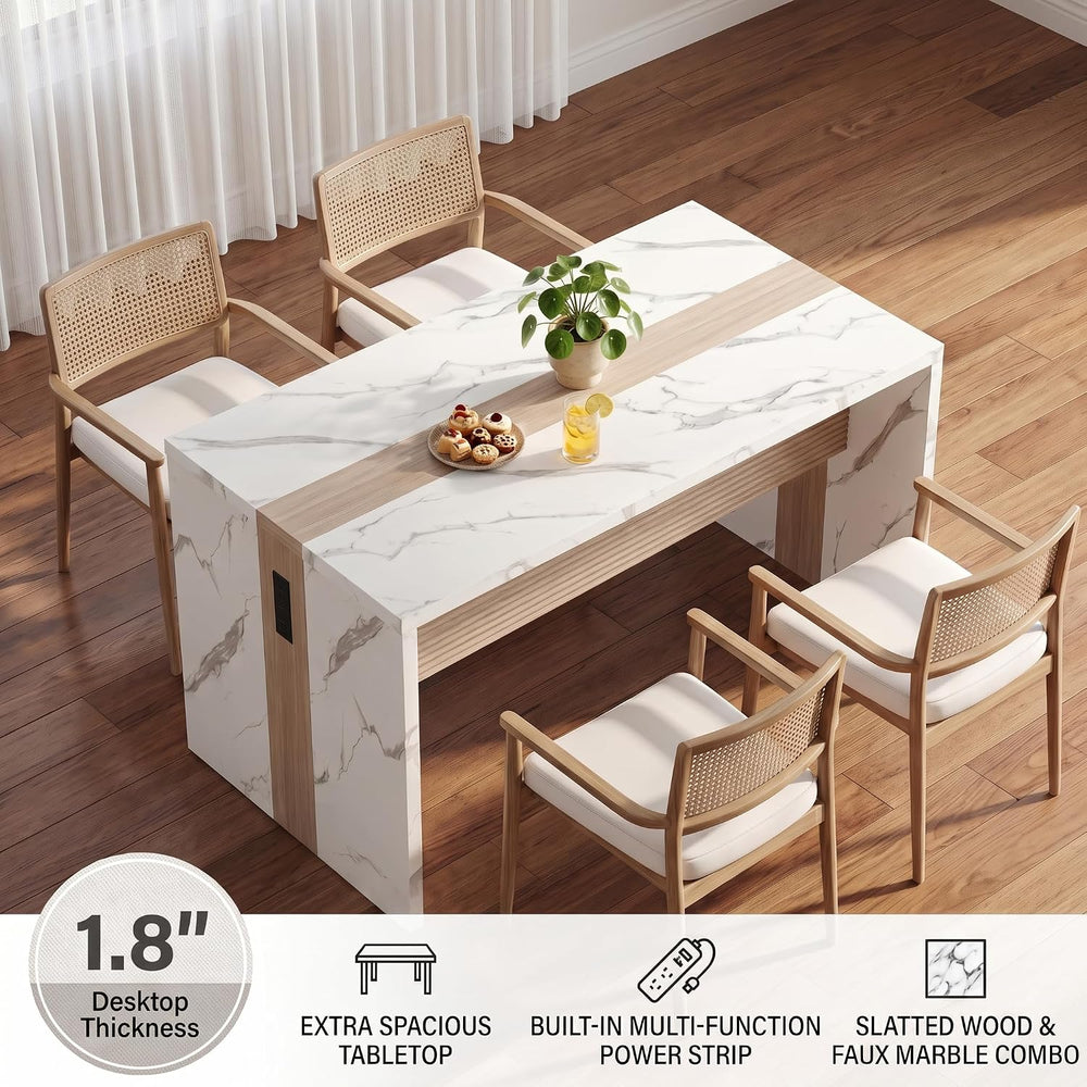 60" Modern Faux Marble Kitchen Island Table for 4-6 for Dining Room