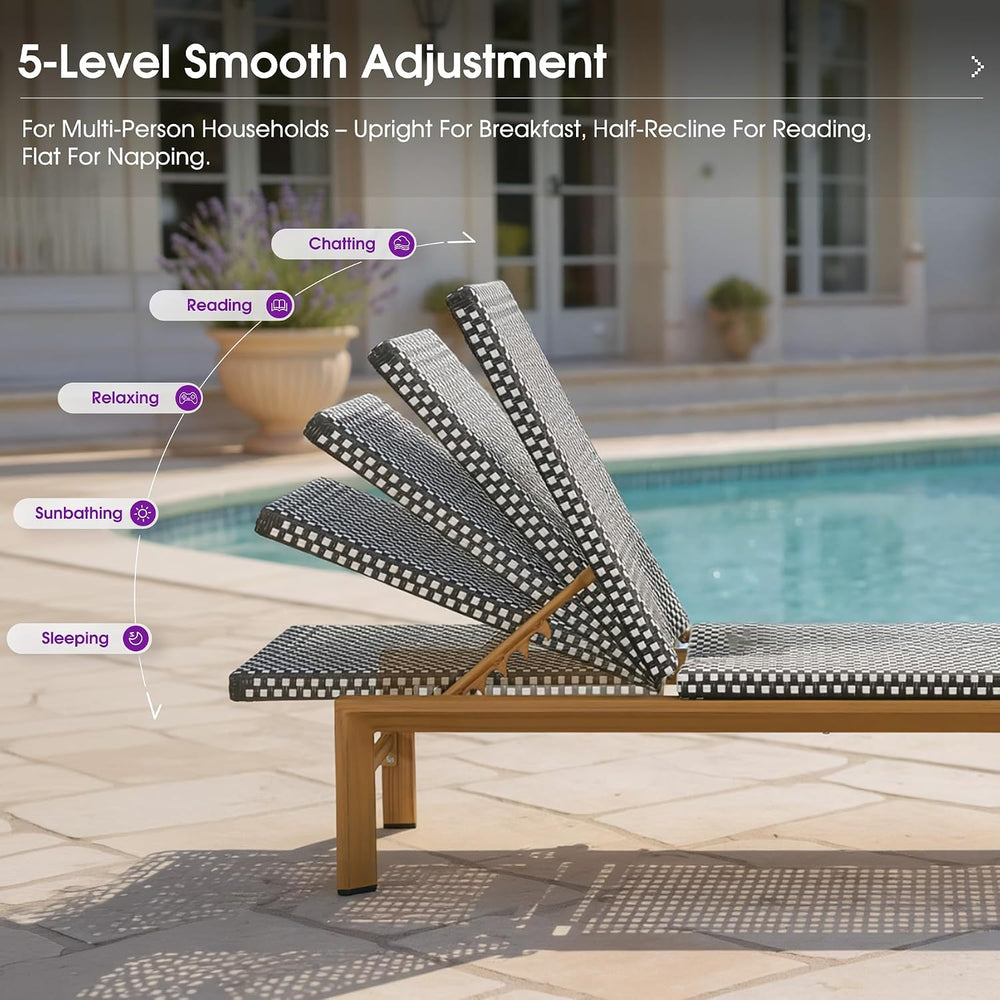 PURPLE LEAF Outdoor Chaise Lounge Extra Wide French Rattan Set of 2, Black