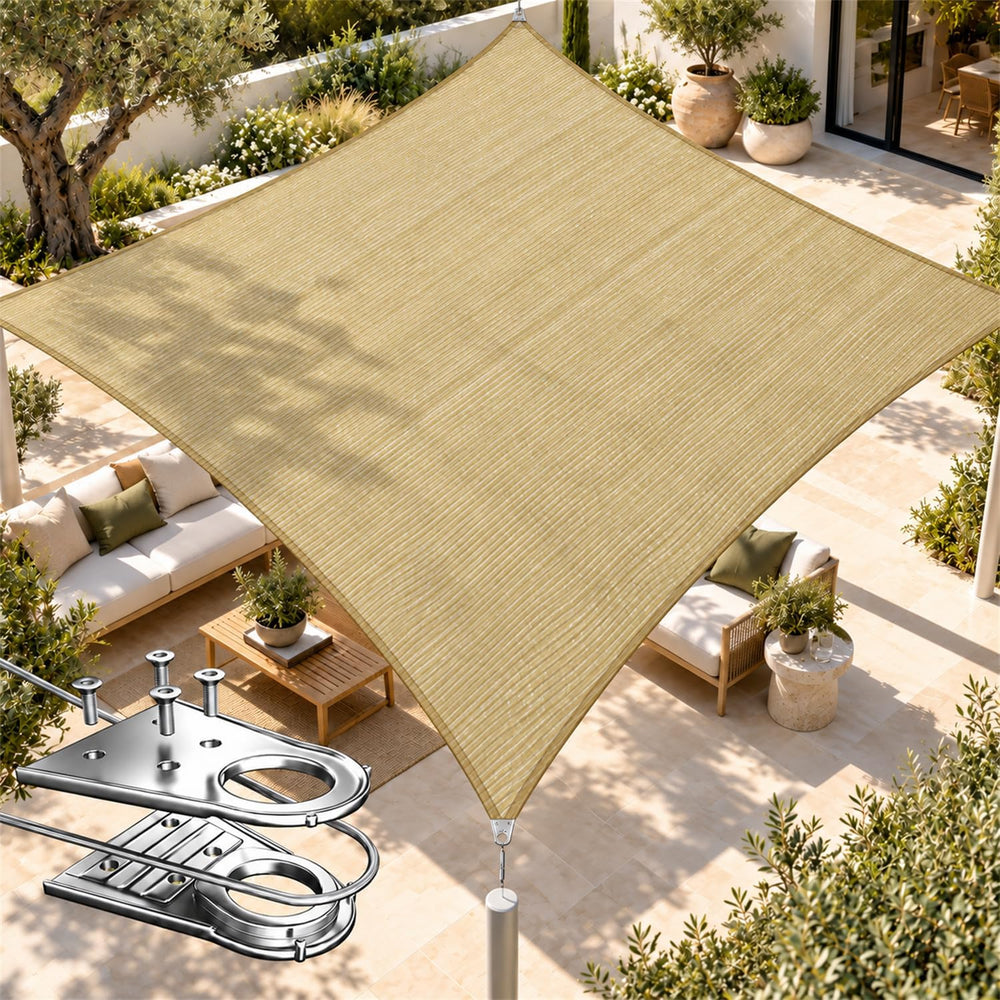 Royal Shade 8' x 12' Beige Rectangle Super Ring Shade Sail,98% UV Block