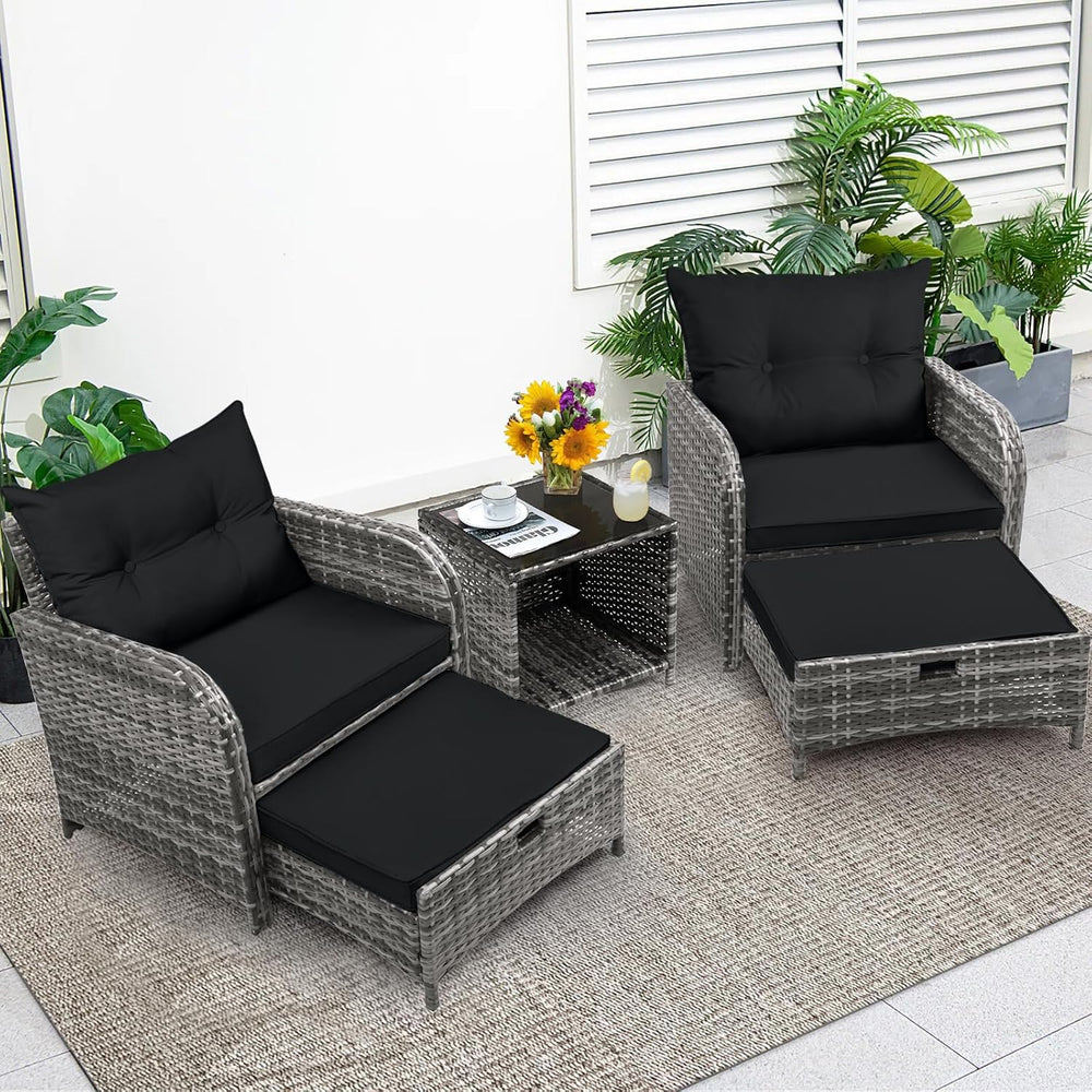 5 Pieces Wicker Outdoor Patio Chairs with Ottoman, PE Wicker Rattan Patio Con...