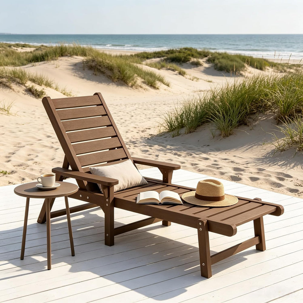 HDPE Outdoor Chaise Lounge Chair,5-Position Adjustable Set of 2,Brown