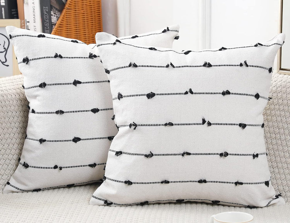 NUYECY Set of 2 Boho Throw Pillow Covers 30x30,Black Off White Neutral Couch ...