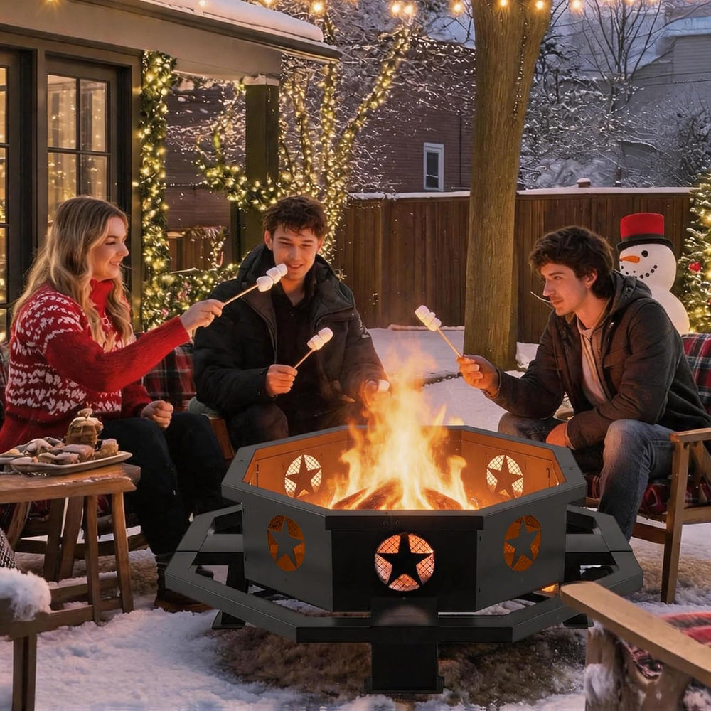 43 inch Large Fire Pit, Outdoor Fire Pit with Heavy Duty Construction, Wood B...