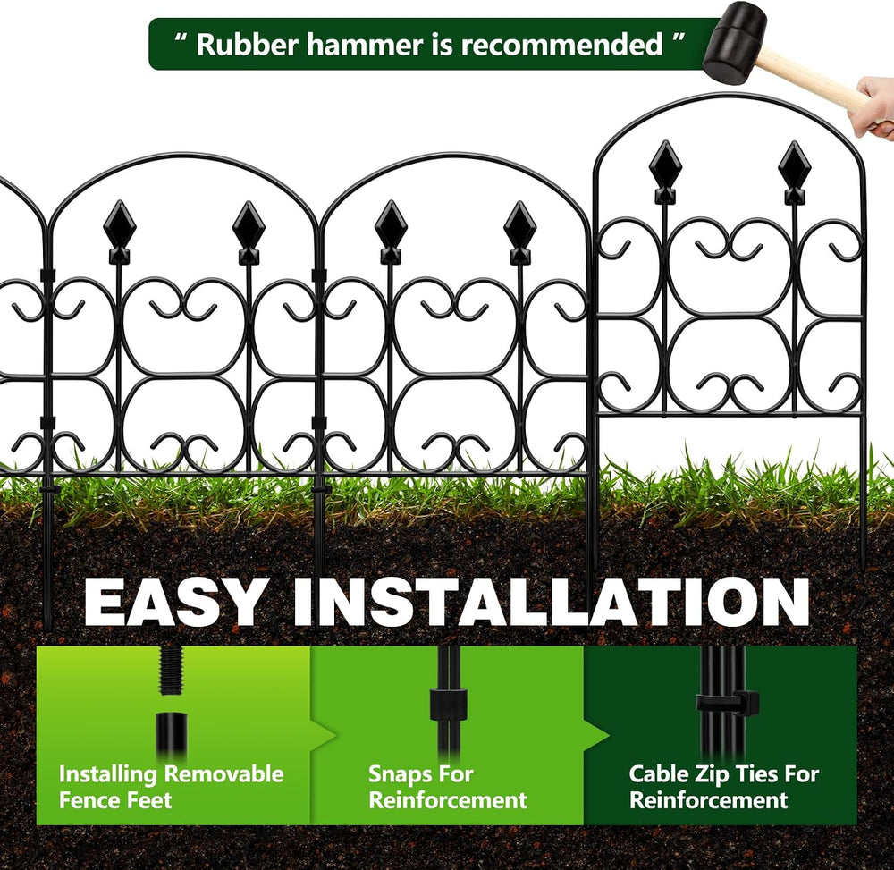 19 Pack Decorative Garden Fence Panels – 24in(H) x 20.57ft(L) Black Metal Fen...